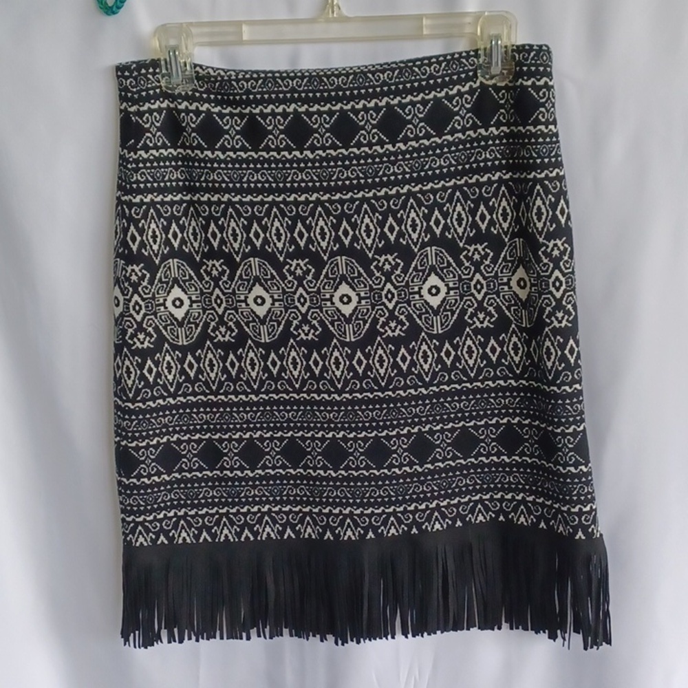 Cowgirl Justice fringe western skirt , Black & White, Sz S, Side Zip, Lined